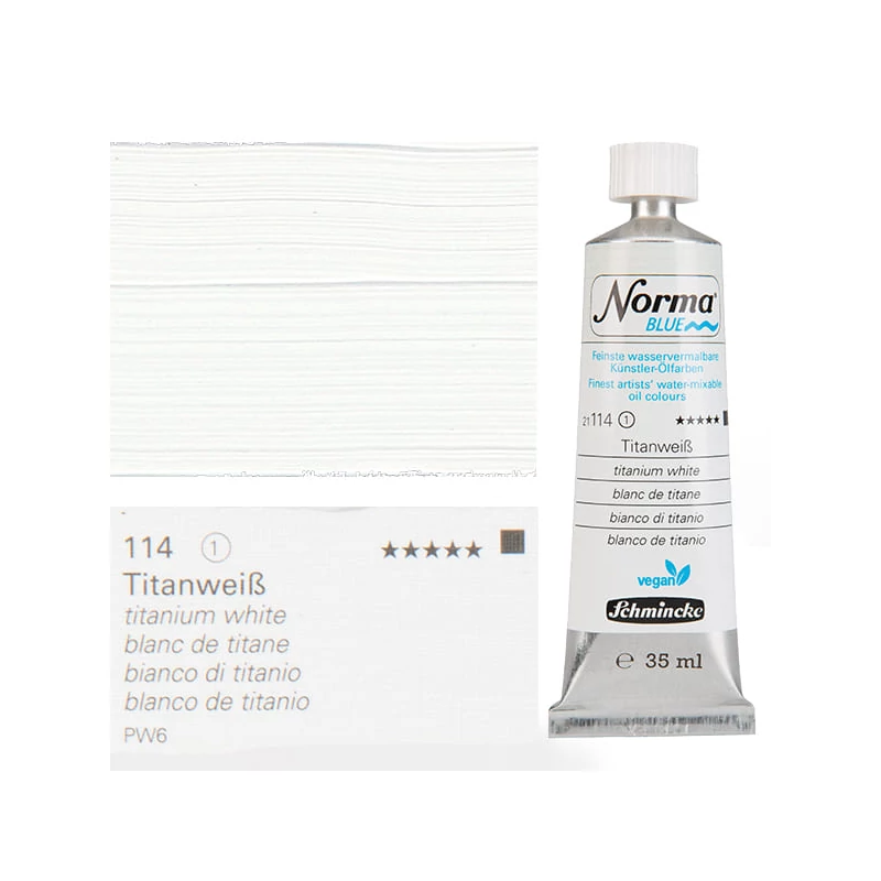 Vegánska olejová farba na vodnej báze Schmincke Norma Blue, 35 ml - 114, titanium white