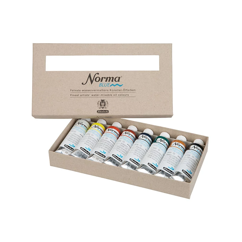 Sada vegánskych olejových farieb na vodnej báze Schmincke Norma Blue, 8x35 ml