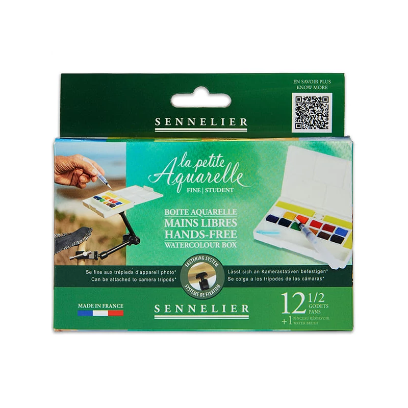 Sada akvarelových farieb Sennelier la petite Aquarelle - 12x1/2 panvičiek + štetec s nádržkou na vodu, Hands-free
