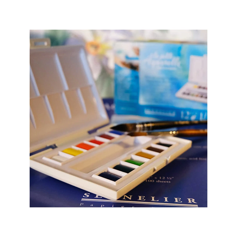 Sada akvarelových farieb Sennelier la petite Aquarelle, 12x1/2 panvičiek + štetec