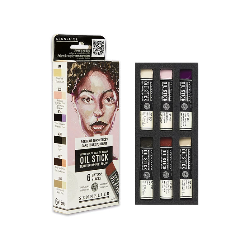 Sada olejových farieb v tvare tyčinky Sennelier Oil Stick - 6x12 ml, dark tones portrait