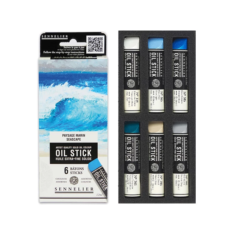 Sada olejových farieb v tvare tyčinky Sennelier Oil Stick - 6x12 ml, seascape
