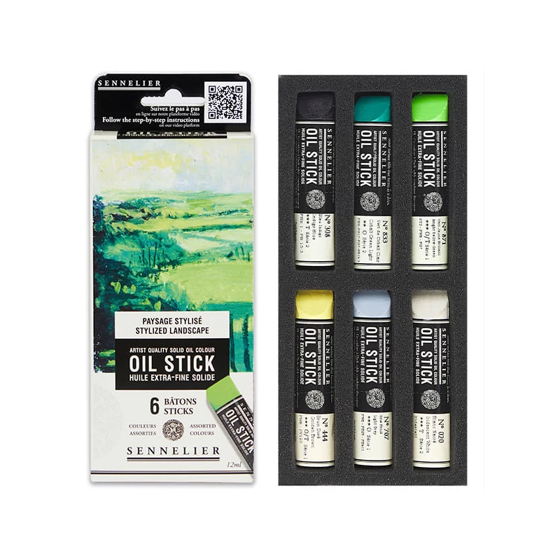 Sada olejových farieb v tvare tyčinky Sennelier Oil Stick - 6x12 ml, stylized landscape