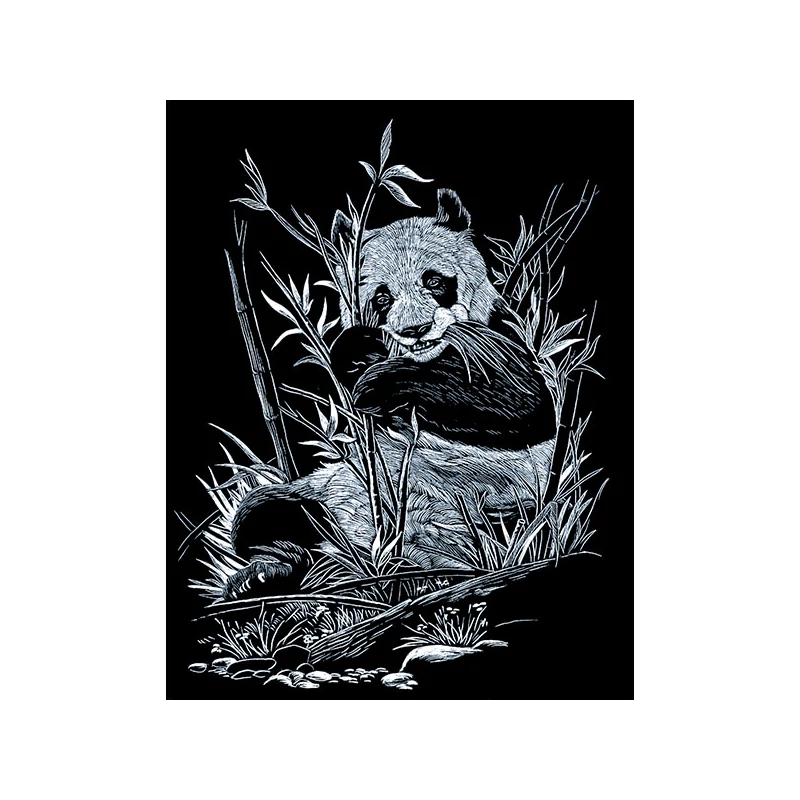 Sada na gravírovanie obrázkov s rysovacou ihlou, 20x25 cm - Panda, strieborná