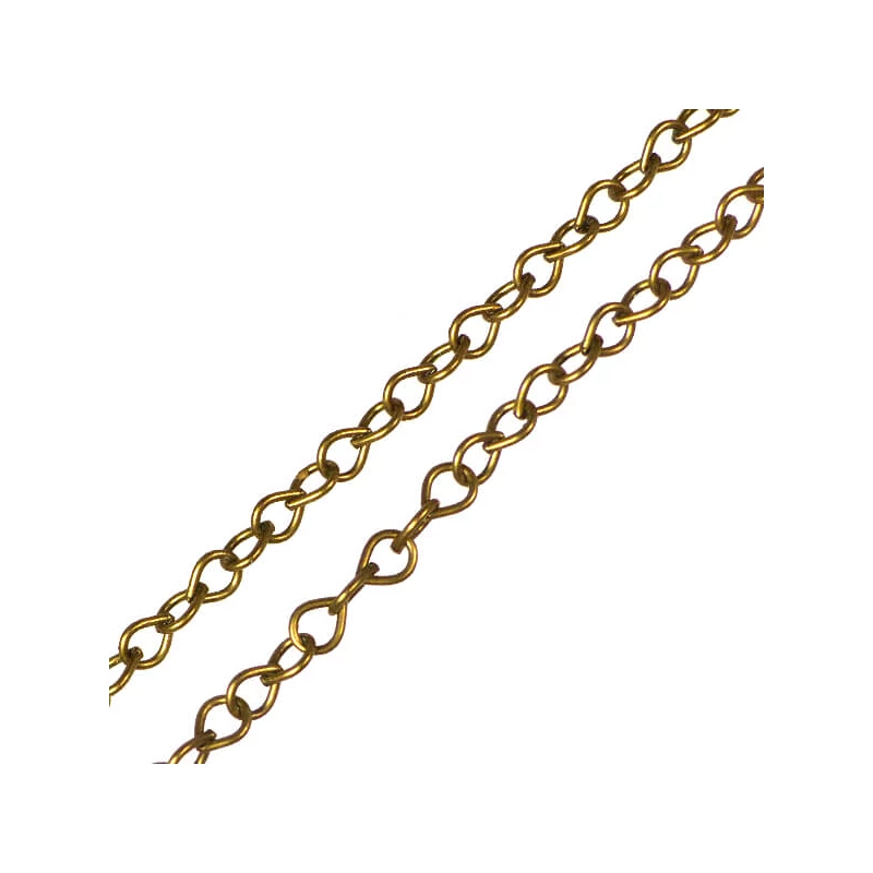 Kovová retiazka na výrobu šperkov, 2 m - antikovaná bronzová farba, 3x4 mm
