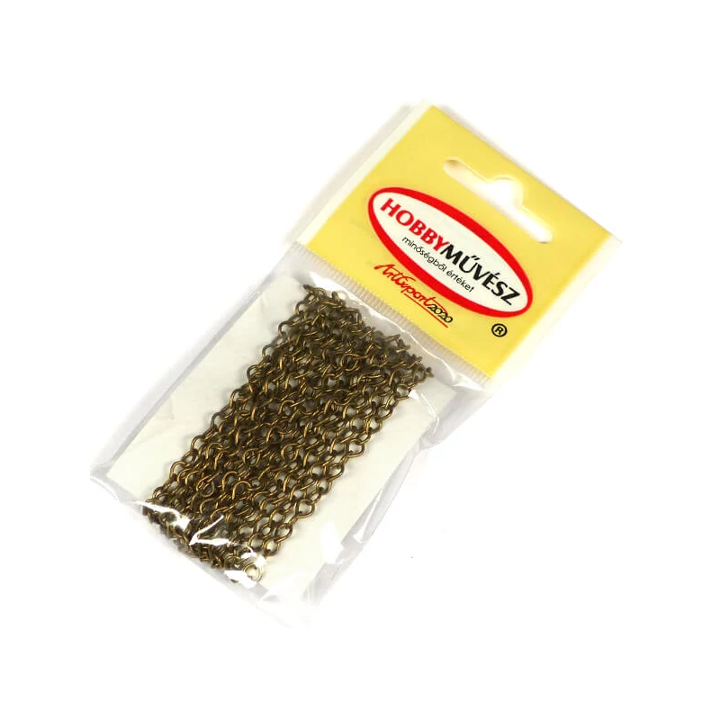 Kovová retiazka na výrobu šperkov, 2 m - antikovaná bronzová farba, 3x4 mm