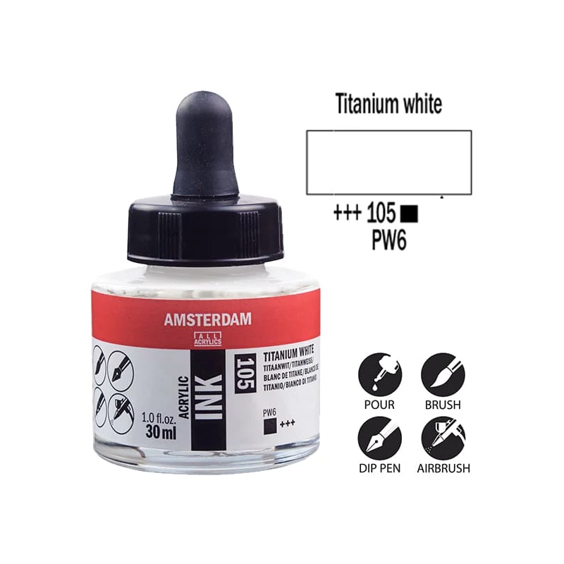 Akrylový atrament Talens Amsterdam, 30 ml - 105, titanium white