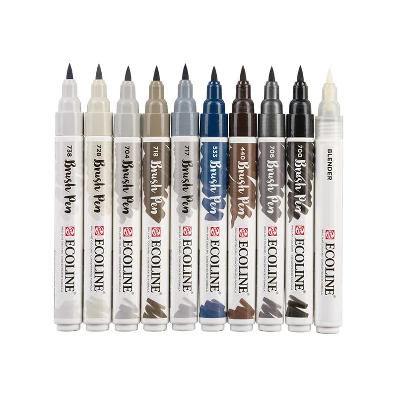 Sada akvarelových popisovačov Talens Ecoline Brush Pen - 10 ks, Grey