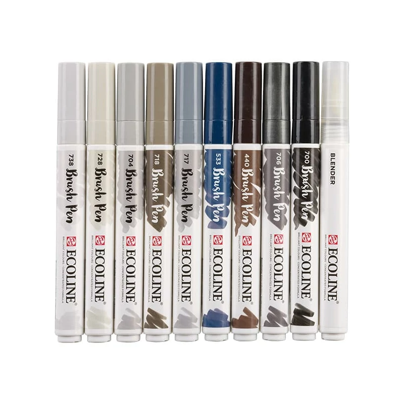 Sada akvarelových popisovačov Talens Ecoline Brush Pen - 10 ks, Grey