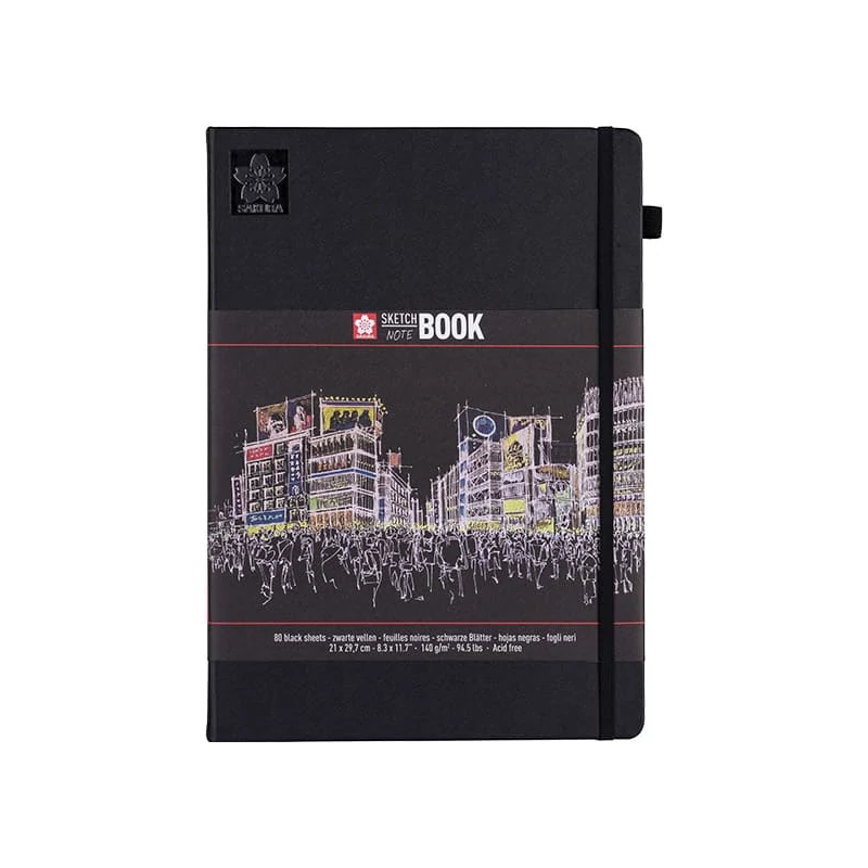 Zápisník a skicár Sakura Sketch/note book, čierny papier - A4
