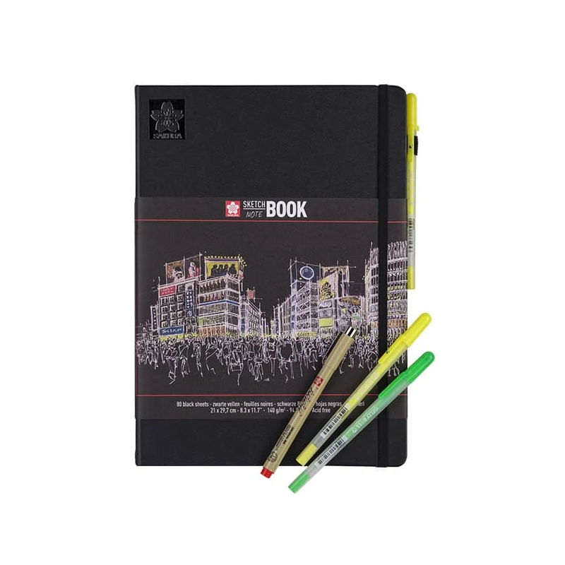 Zápisník a skicár Sakura Sketch/note book, čierny papier - A4