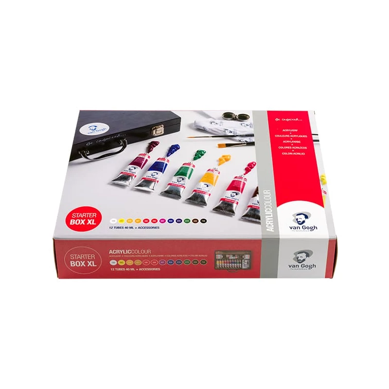 Sada na maľovanie akrylovými farbami Talens Van Gogh - Starter Box XL: 19 kusov, drevená krabička