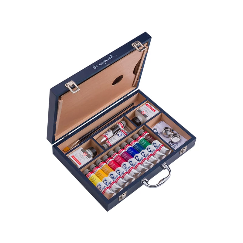 Sada na maľovanie akrylovými farbami Talens Van Gogh - Starter Box XL: 19 kusov, drevená krabička