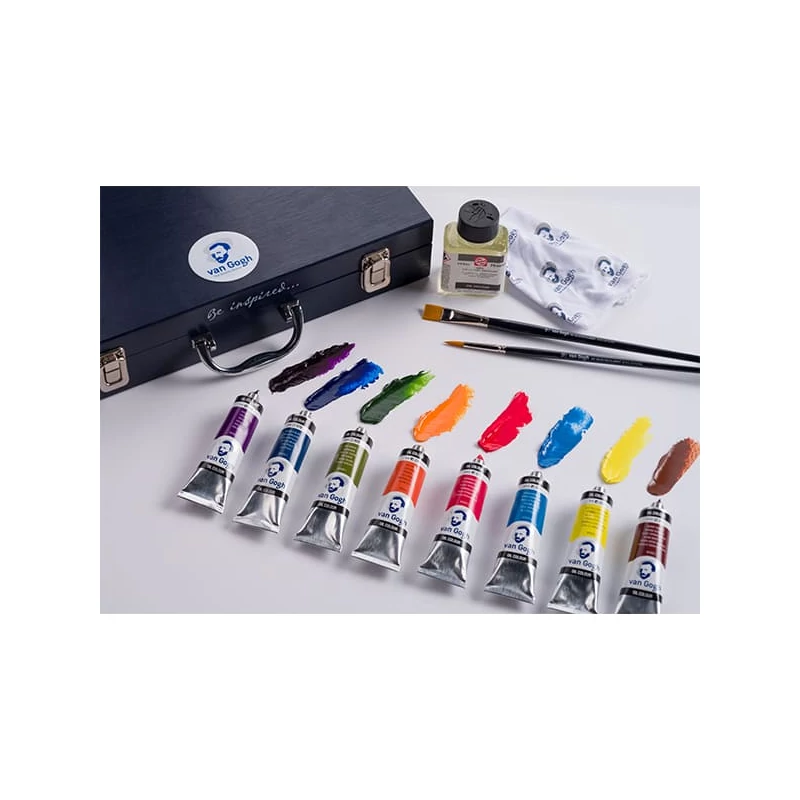 Sada na maľovanie olejovými farbami Talens Van Gogh - Starter Box XL: 12x40 ml + doplnky, v drevenej škatuľke