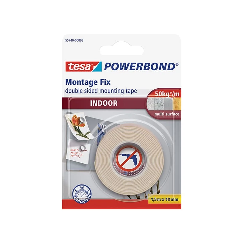 Obojstranná montážna páska Tesa 55740 Powerbond, vnútorná, biela, 19 mm x1,5 m