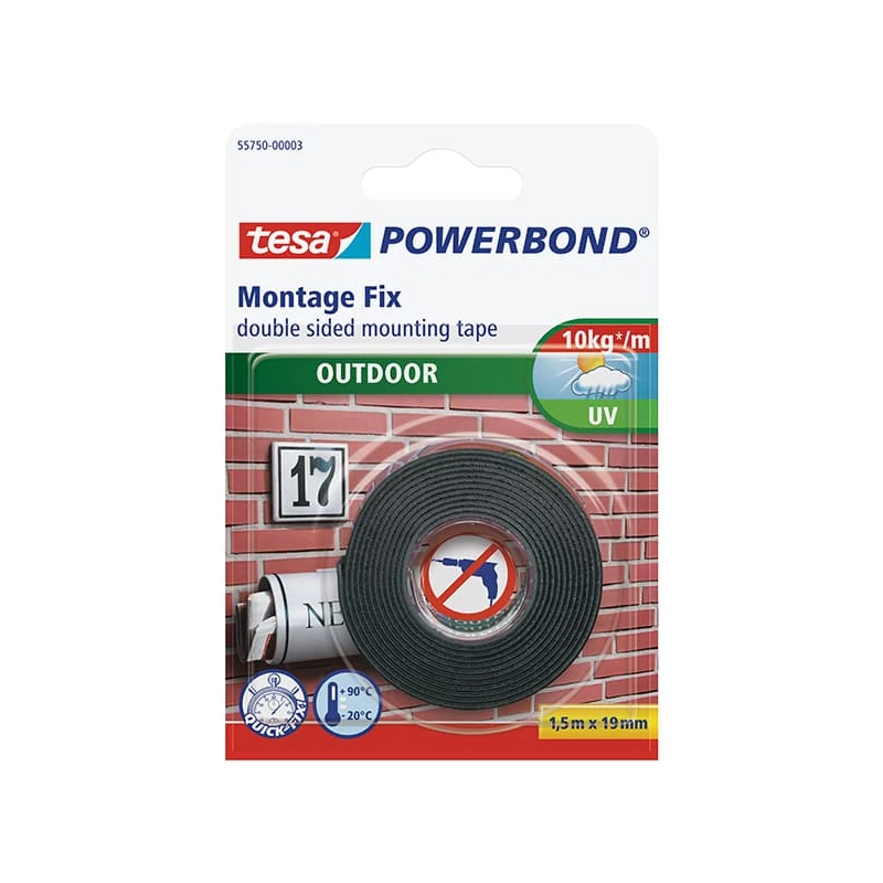 Obojstranná montážna páska Tesa 55750 Powerbond, vonkajšia, čierna, 19 mm x  1,5 m