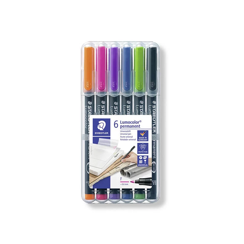 Sada alkoholových popisovačov, Staedtler, Lumocolor, 0,6 mm, intenzívne farby - 6 kusov