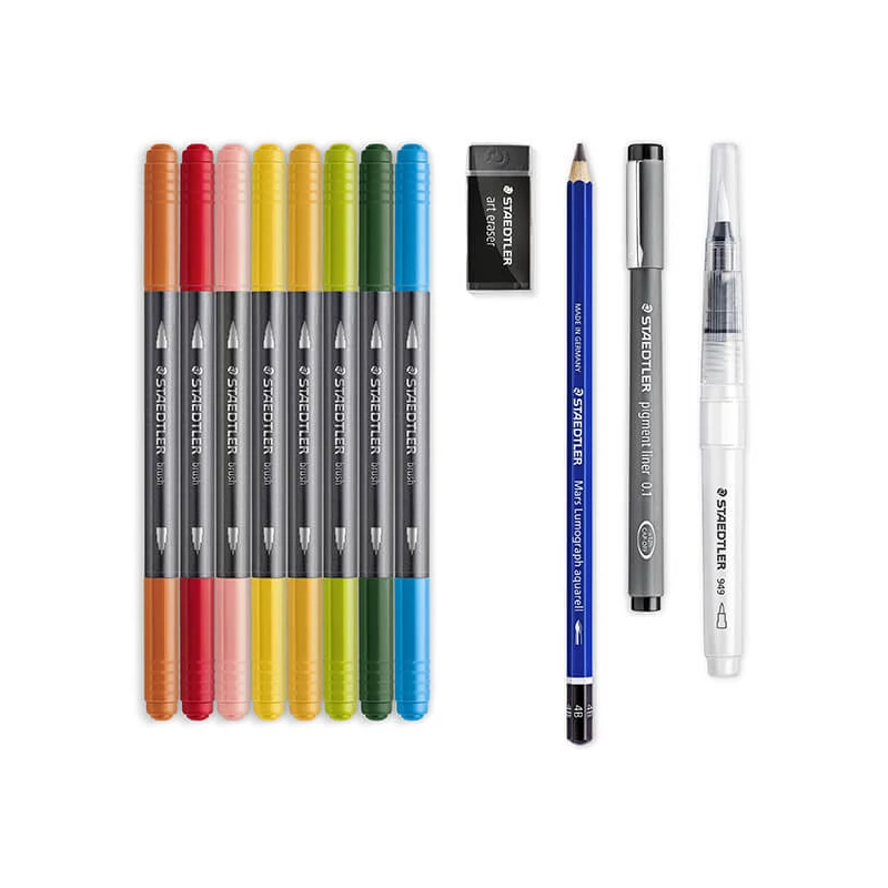 Sada štetcových popisovačov, Staedtler, Design Journey, Floral watercolour, obojstranné - 12 ks