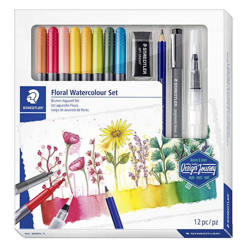 Sada štetcových popisovačov, Staedtler, Design Journey, Floral watercolour, obojstranné - 12 ks