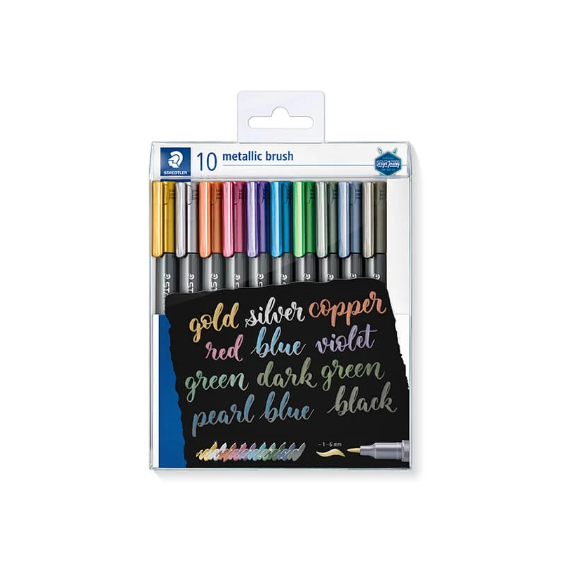 Sada štetcových popisovačov, Staedtler, Design Journey, metalíza, 1-6mm - 10 ks