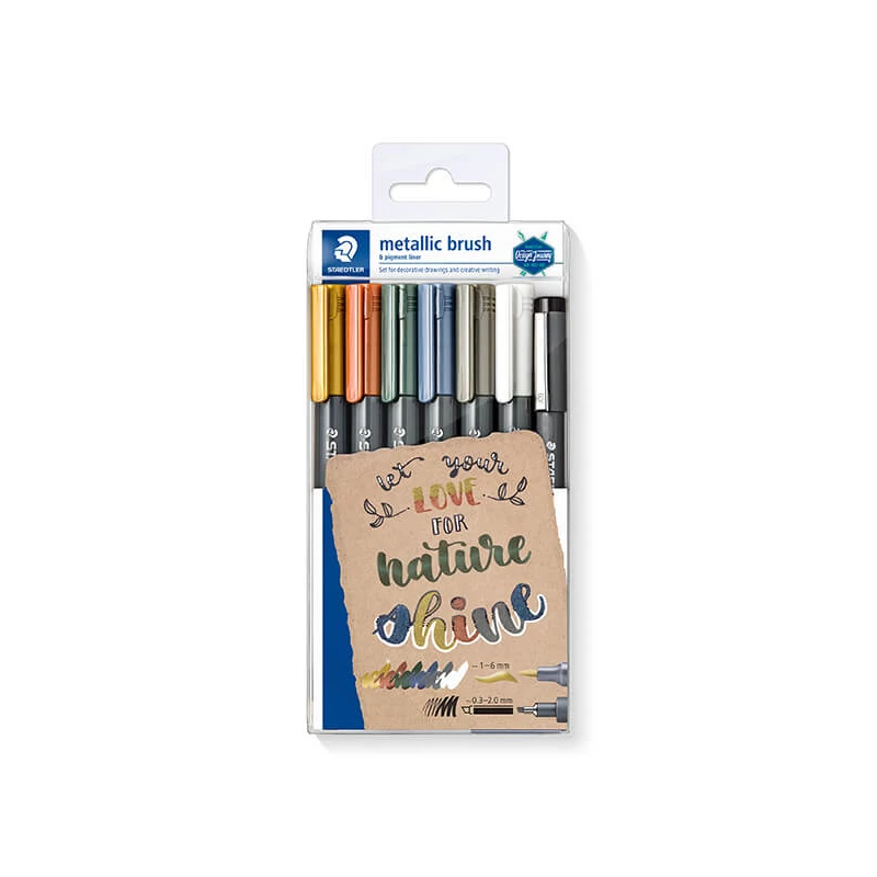 Sada štetcových popisovačov, Staedtler, Design Journey, metalíza, 1-6 mm - 6 kusov