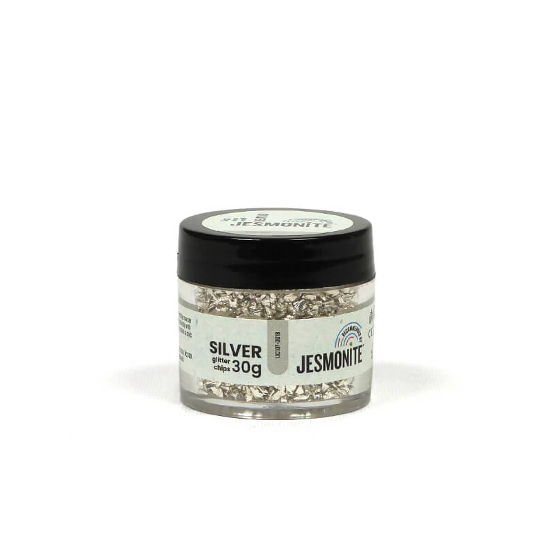 Sklenené granule Jesmonite Glitter Chips, 30 g - strieborné