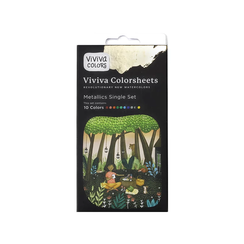 Sada akvarelových papierových paliet Viviva Colorsheets - 10 farieb, Metallic Single Set