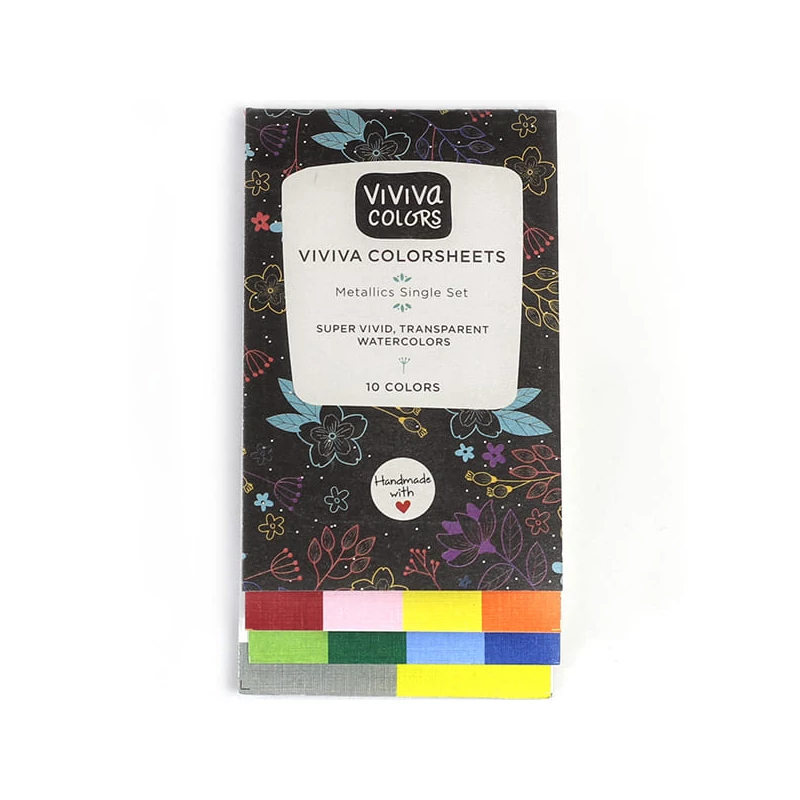 Sada akvarelových papierových paliet Viviva Colorsheets - 10 farieb, Metallic Single Set
