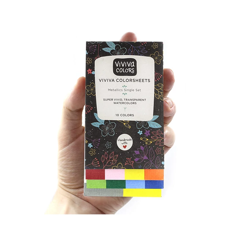 Sada akvarelových papierových paliet Viviva Colorsheets - 10 farieb, Metallic Single Set