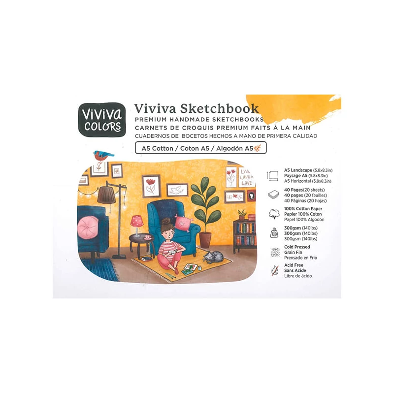 Skicár Viviva Sketchbook Cotton, 300 g, hrubý povrch, 40 strán - A5 na šírku