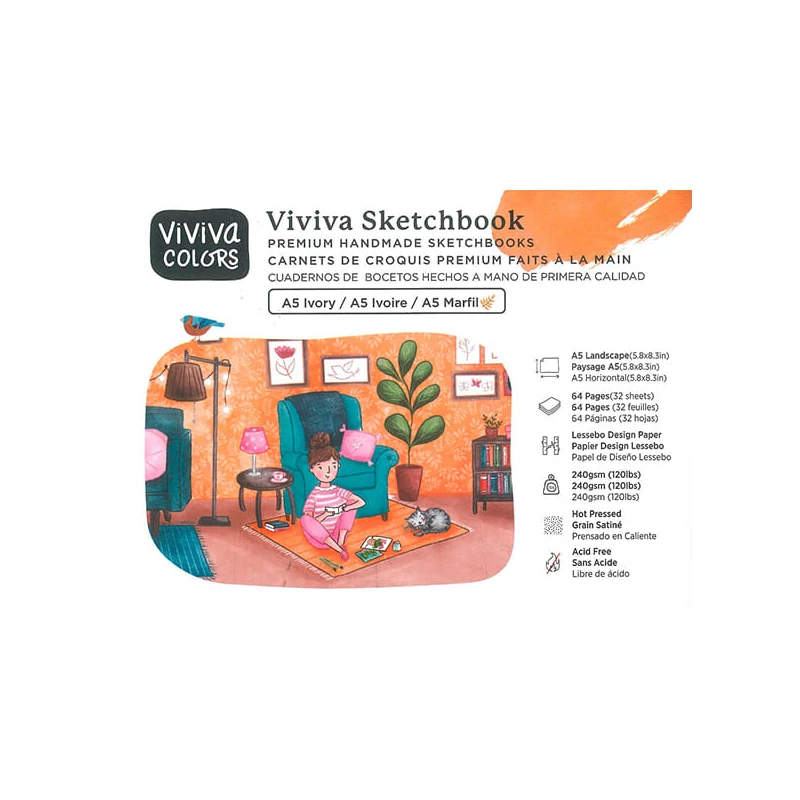 Skicár Viviva Sketchbook Ivory, 240 g, hladký, 64 strán - A5 na šírku