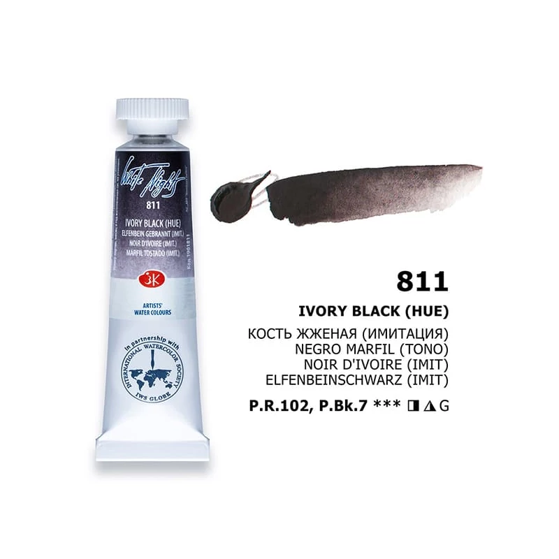 Akvarelová farba v tube White Nights, 10 ml - 811, ivory black