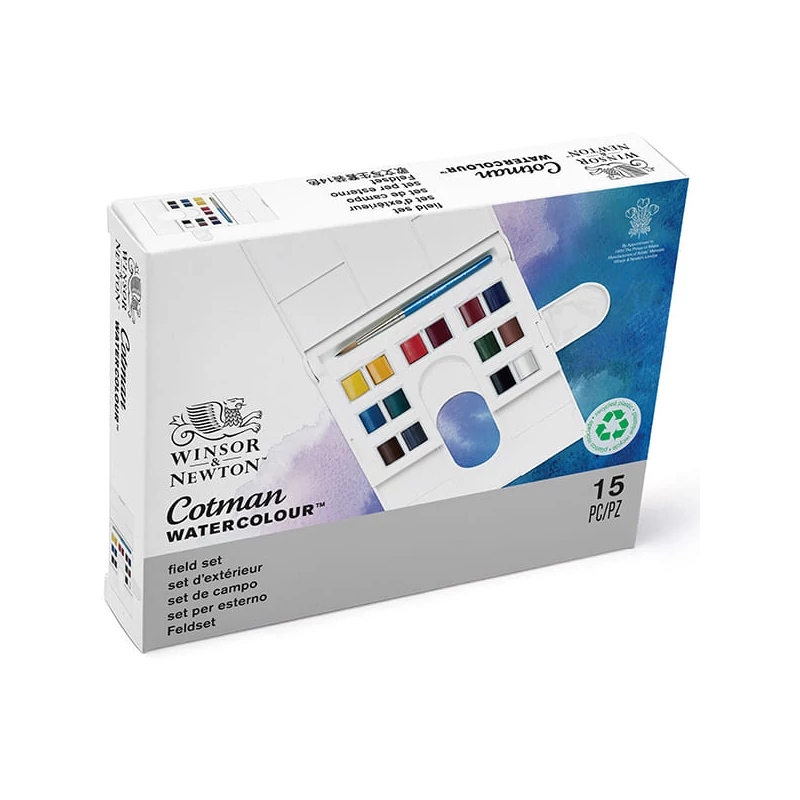 Sada akvarelových farieb Winsor&Newton Cotman Compact Box, 14x1/2 panvičky + štetec