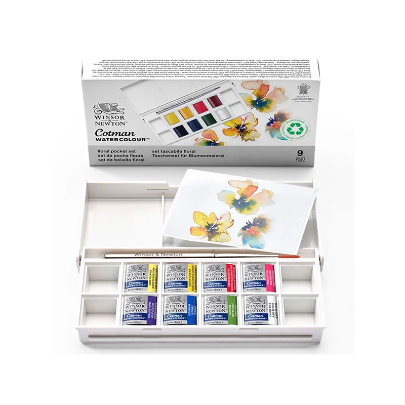 Sada akvarelových farieb Winsor&Newton Cotman Pocket Set, 8x1/2 panvičiek+ štetec- Floral