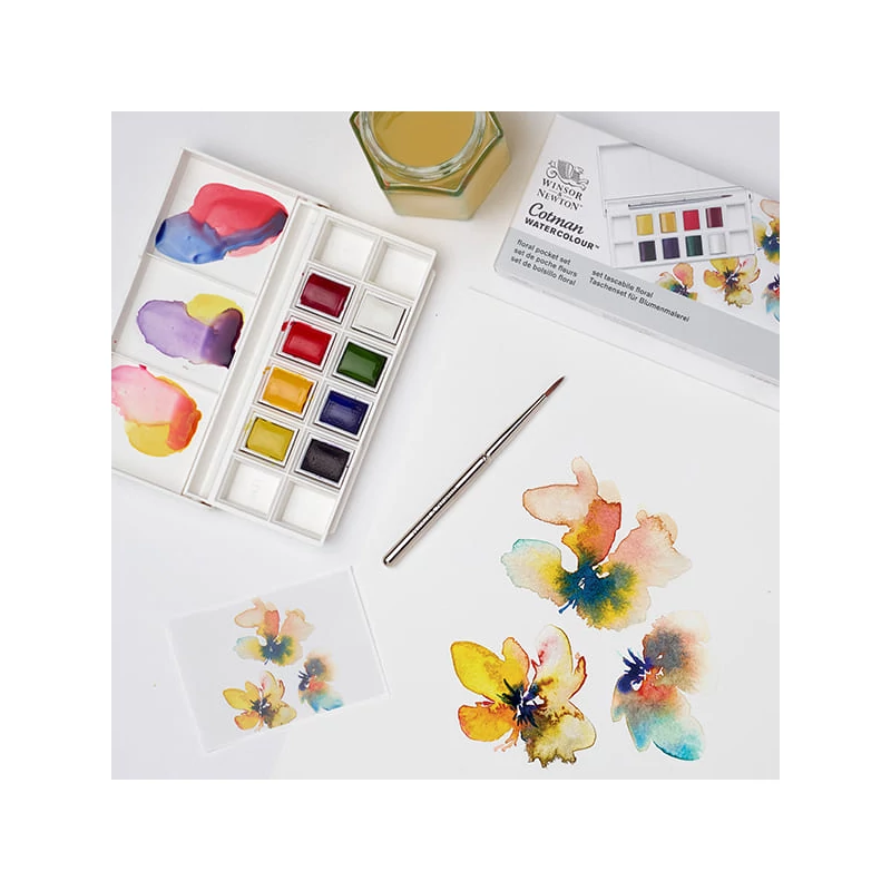 Sada akvarelových farieb Winsor&Newton Cotman Pocket Set, 8x1/2 panvičiek+ štetec- Floral