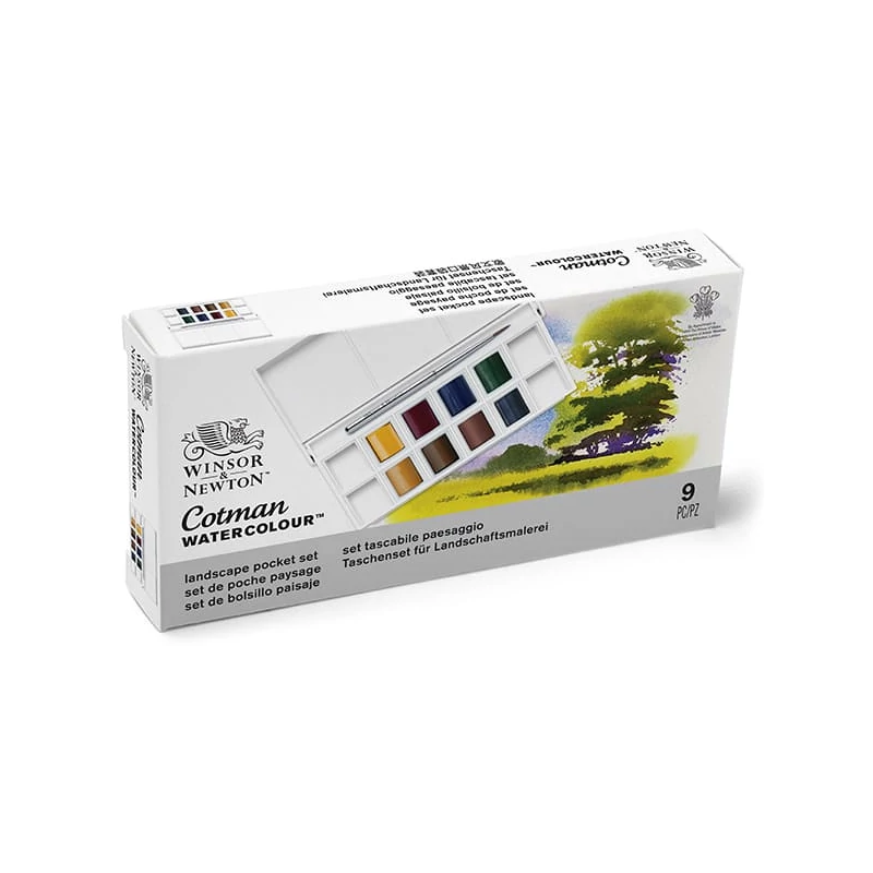 Sada akvarelových farieb Winsor&Newton Cotman Pocket Set, 8x1/2 panvičiek+ štetec - Landscape