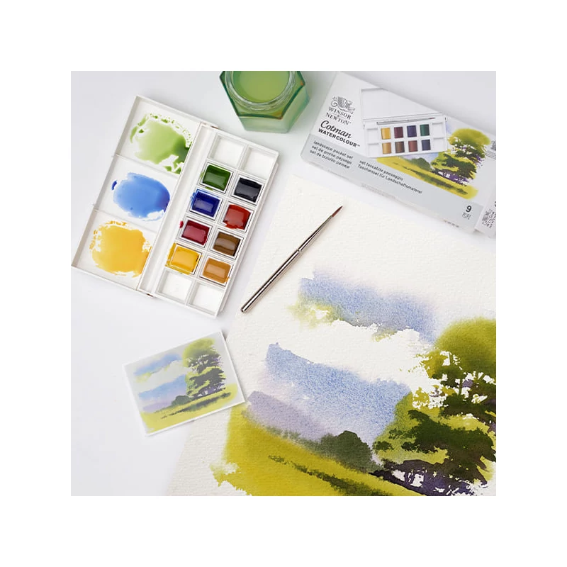 Sada akvarelových farieb Winsor&Newton Cotman Pocket Set, 8x1/2 panvičiek+ štetec - Landscape