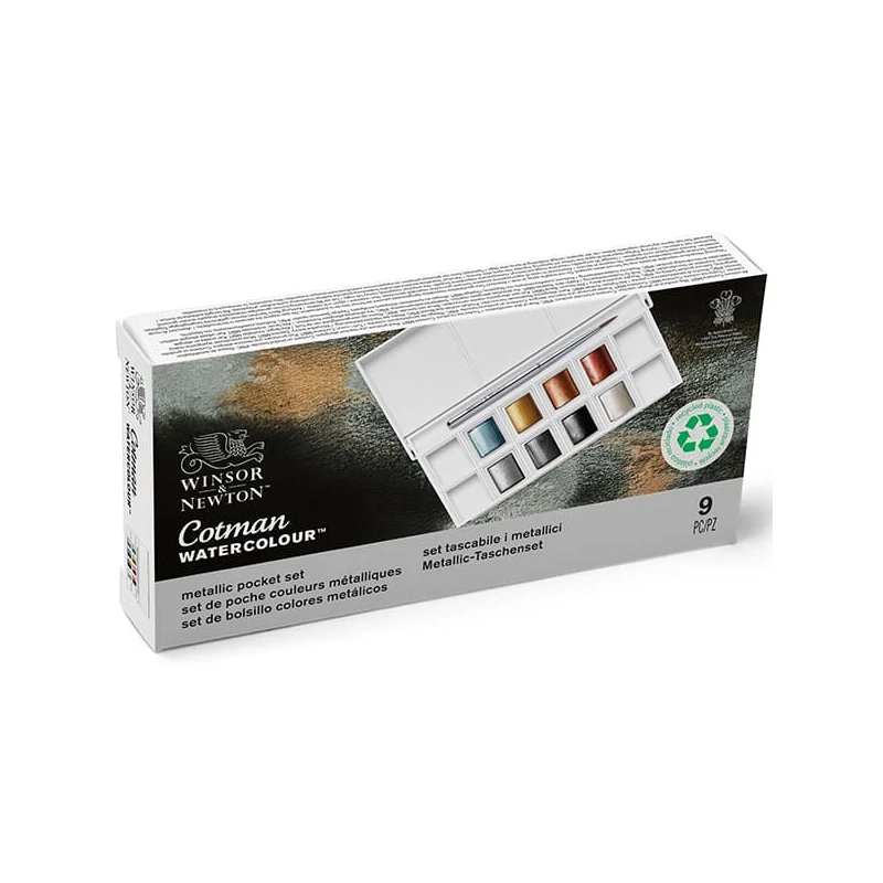Sada akvarelových farieb Winsor&Newton Cotman Pocket Set, 8x1/2 panvičiek+ štetec- Metallic