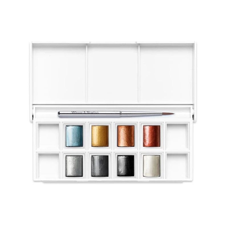 Sada akvarelových farieb Winsor&Newton Cotman Pocket Set, 8x1/2 panvičiek+ štetec- Metallic