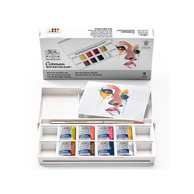 Sada akvarelových farieb Winsor&Newton Cotman Pocket Set, 8x1/2 panvičiek + štetec - Portrait