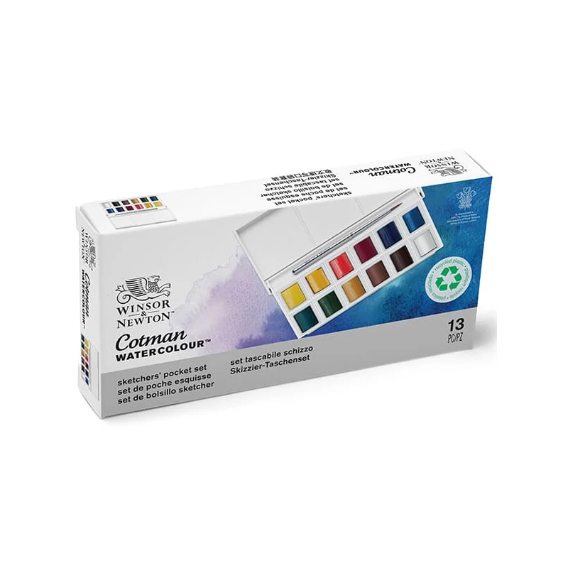 Sada akvarelových farieb Winsor&Newton Cotman Pocket Set, 12x1/2 panvičiek+ štetec- Sketchers'