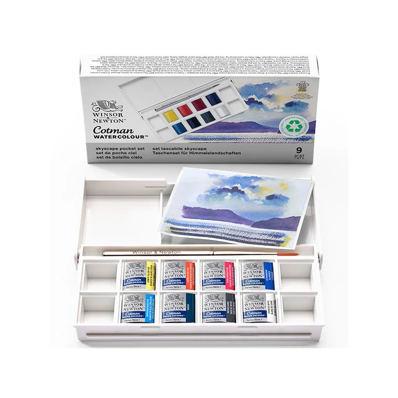 Sada akvarelových farieb Winsor&Newton Cotman Pocket Set, 8x1/2 panvičiek+ štetec- Skyscape